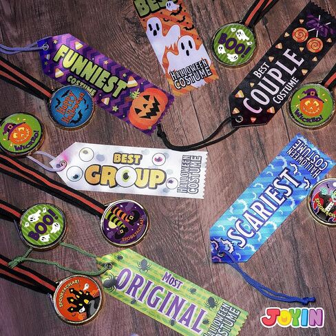 JOYIN 24 PCS Halloween Medal Trophies and Trophy Ribbons for Halloween Award Party Celebration and Spooky Contest Rewards, Halloween Party Favors for Kids, Carnival Game Prizes in Saudi Arabia