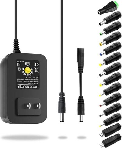 Aclorol 36W Universal AC / DC محول الطاقة 3 ~ 12V 3A مصدر طاقة قابل للتعديل 100V-240V AC إلى DC 3V-12V 9V 7.5V 6V 5V 4.5V 3V 3A 2.5A 2A 1A محول التبديل مع محول قطبية و 14 نصيحة in Kuwait