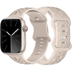 3D Floral Embossed Bands Compatible with Apple Watch Band 38/40/41/42/44/45/46/49mm Women,Soft Silicone Cute Embossed Flower Strap for iWatch Band Series SE Ultra 10 9 8 7 6 5 4 3 2 1-Waterproof