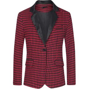 Lars Amadeus Houndstooth Print Blazer for Men's Slim Fit Notched Collared Plaid Sports Coat