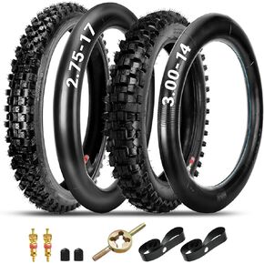 70/100-17 90/100-14 Front and Rear Dirt Bike Street Tire with Tube Set for 110cc 125cc KLX125 KLX140 KX85 TTR125 RM85 CR85R CRF80F CRF125F Taotao DB17 Apollo RFZX18 Pit Bike Off Road Motorcycle