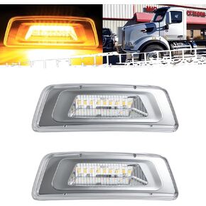 KOMAS 2Pcs Replacement for Kenworth T680 T880 and Peterbilt 576 Led Side Marker Turn Signal Lights Assemblies Amber Clear Lens Sealed 6Led Rectangular Cab Roof Marker Lights Lamps LH&RH
