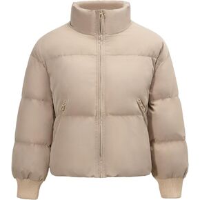 Yusongirl Womens Cropped Puffer Jacket Winter Warm Quilted Jackets Baggy Short Down Coats Long Sleeve Zip Coat