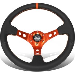 NRG Innovations RST-006OR 3-Spoke Cutout Holes Steering Wheel with Horn Button, Fits 6X70mm Bolt Pattern, Black Leather/Orange Stitching