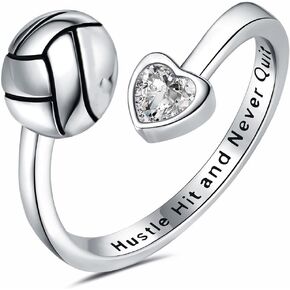925 Sterling Silver Volleyball Ring Adjustable Volleyball Jewelry Gifts for Players Women