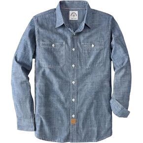 Dubinik® Chambray Shirts for Men Long Sleeve Cotton Work Shirts with Pockets for Men Casual Button Down Shirt for Men