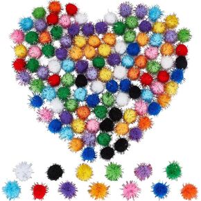 SUNNYCLUE 130Pcs Glitter Pom Poms Tinsel Pompom Bulk Colorful 15mm Fibre Sparkle Ball Soft Fluffy Decor Round Fuzzy Tinsel Balls Glitters Pompoms for DIY Art Crafting Cat Pet Christmas Party Decor