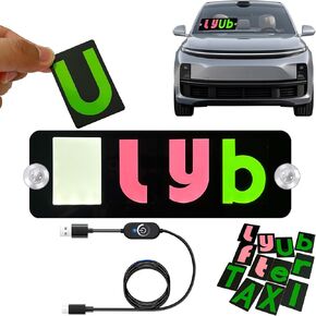 Light Sign for Car, Glow Letters Cards for Rideshare Drivers, with USB Type-C Touch Dimmer Switch Cable
