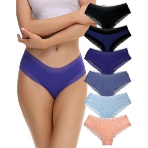 ADOVAKKER Women's Bikini Underwear Bamboo Viscose Cheeky Panties for Lady Sexy Lace Underwear Pack of 6