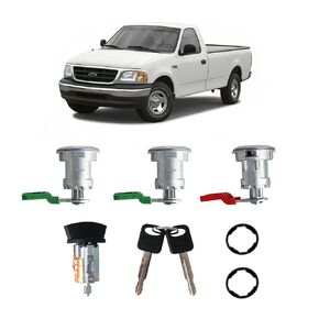 Door Lock Cylinder & Ignition Switch Cylinder, Compatible with Ford F150/F250/F350/Explorer Sport Trac 1997-2004, Replace# LC6177 + DL5885 + 322347 + 597638 (No Chip)