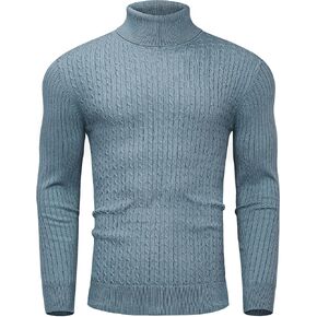 Alimens & Gentle Mens Turtleneck Slim Fit Sweater Long Sleeve Cable Knitted Twisted Pullover Soft Casual Winter Tops for Men