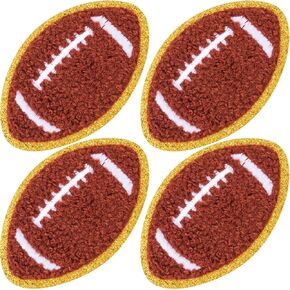 PAGOW 4pcs Football Iron on Patches, Chenille Patches with Sequin Gold Edges, Iron on Sew on Football Embroidered Applique, Sewing Patches for Clothes Hats Jackets Jeans Bags Repair and Decor