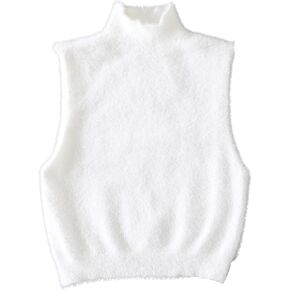 Floerns Women's Sleeveless Fuzzy Sweater Vest Mock Neck Plush Knit Pullover Crop Top