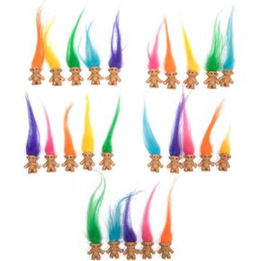 25 PCS Long-haired Lucky Mini Troll Dolls, Assorted Hair Colors, 0.78" Bodies, 2" Hair. Cake Toppers, Action Figures, School Project, Arts and Crafts, Party Favors
