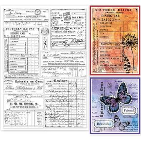 GLOBLELAND Retro Handwritten Ledger Clear Stamps for DIY Scrapbooking Vintage Words Background Silicone Clear Stamp Seals 8.3x11.7inch Transparent Stamps for Cards Making Journal Home Decoration