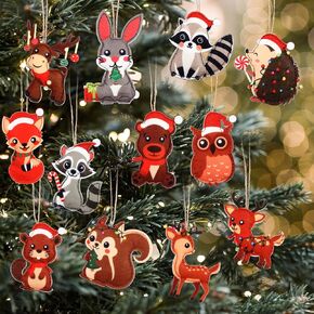 HunnmingRe 12 Pcs Woodland Felt Christmas Animal Ornament My Forest Friends Ornament Set Christmas Tree Party Decorations Ornament Gift for Christmas Tree