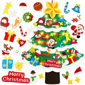 WooEnjoy DIY Felt Christmas Tree Kit, 32 Pcs Ornaments Christmas Decorations with LED String Light, Fun Wall Hanging Christmas Tree Felt Kit, Gift for Kids Children Toddlers