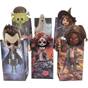 BASHOUT 24 Pcs Halloween Bags with 24 Pcs Head Stickers and 24 more circle stickers, Candy Bags, Halloween Cookies Goody Wrapping Bags, Craft Paper Bags for Holiday Partty Favors