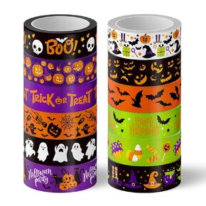 Whaline 12 Rolls Halloween Washi Tape Halloween Pumpkin Ghost Bats Colorful Decorative Masking Tape for Scrapbook Journal DIY Art Craft Gift Wrapping