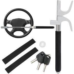 MaySpare Anti-Theft Steering Wheel Lock, Retractable Steering Wheel Lock, Universal Anti-Theft Steering Wheel Lock with Security Hammer and 3 Keys for All car Types