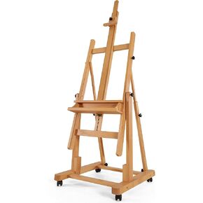 VISWIN Heavy-Duty Extra Large H Frame Easel, Hold Canvas to 82", Tilts Flat, Professional Solid Beech Wood Studio Artist Easel with Storage, Wheels, Adjustable Art Easel Stand for Painting Adult - N