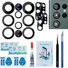 LOZOP 2 Sets S22 Ultra Rear Camera Lens Glass Replacement with Adhesive Compatible for Galaxy S22 Ultra with Repair Tools and Installation Manual