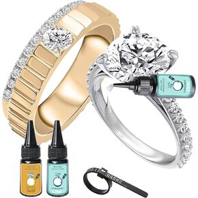 Ring Sizers Gel for Loose Rings, Innovative Ring Guards Glue Fit Most Rings, 1 Gold, 1 Clear, Invisible Ring Adjuster Adhesive with UV Light Easy to Apply (2 Bottles)