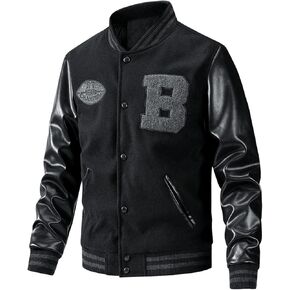 SOLY HUX Men's Varsity Jacket Letter Graphic PU Leather Long Sleeve Baseball Jacket Coats