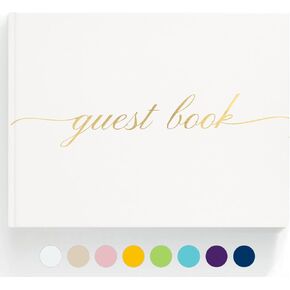 Elegant Wedding Guest Book - Perfect for Wedding Receptions, Baby Showers, Birthdays and Special Events - Polaroid Guest Book with 110 Lined Pages for Sign-in and Photos -Hardcover (White)