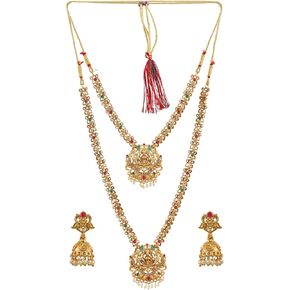Indian Ethnic Antique Traditional Pearl Gold Plated Wedding Long Choker Necklace Temple Jewelry