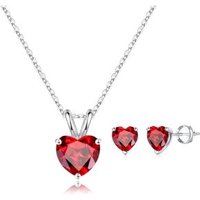 SMILEST January Birthstone Jewelry for Women, 925 Sterling Silver Garnet Heart Birthstone Pendant Earrings Set for Women, Valentines Christmas Thanksgiving Birthday Jewelry Gifts