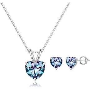 SMILEST June Birthstone Jewelry for Women, 925 Sterling Silver Heart Alexandrite Birthstone Pendant Earrings Set for Women, Valentines Christmas Thanksgiving Birthday Jewelry Gifts