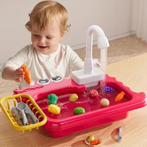 Lucky Doug Play Kitchen Sink Toys, Pretend Kitchen Play Sink with Running Water Toys for Toddlers 1-3, Play Food Sets for Kids Kitchen Toys, Birthday Toys Gifts for Toddlers Kids Girls 1 2 3 Years Old