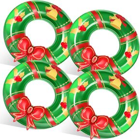 4 Pcs Christmas in July Pool Floats Christmas Inflatable Wreath Pool Float Tube with Bowknot Swim Pool Ring Fun Pool Toys Christmas in July Decorations for Adults Swimming Pool Beach Party in Saudi Arabia