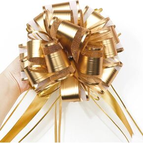 10 PCS 8 inches Gold Large Bows for Gift Wrapping Big Bow for Present, Valentine's Day Christmas Pull Bows Birthday Gift Decorations Car Flower Decortions