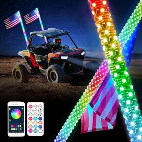 LED Whip Lights,2PCS 4FT Lighted Whips with App & Remote Control, Whip Lights for Side by Side with Turn Light, RGB Chasing, Music Mode, Compatible with UTV, ATV, RZR, SXS, Offroad Truck