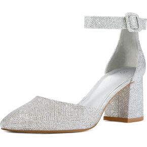 mysoft Women's Pointed Toe Low Chunky Heels Closed Toe Ankle Strap Dress Pump Shoes - Available in Wide Sizes