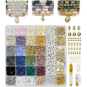 ClaBead Clay Beads Bracelet Making Kit 6300 Pcs, 24 Neutral Colors Clay Beads for Bracelets Making, Friendship Bracelet Kit with Heishi Beads for Teens Adults