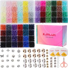 XJRLUK Glass Beads Bracelet Making Kit, 3000 pcs 72 Colors 6 mm Crystal Glass Beads for Jewelry Making, Glass Beads Kits for Beginners DIY Earrings Necklaces Rings Crafts Party Gifts