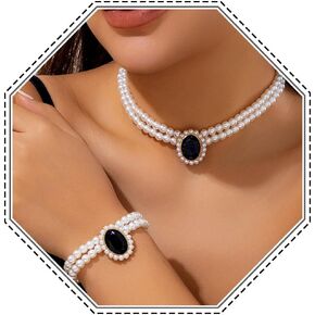 Brishow Pearl Necklace Jewelry Set Wedding Pearls Earrings Necklaces Set Bridal Crystal Bracelet Jewelry for Women (Pack of 3)