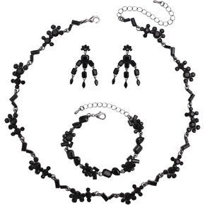 Wedding Stunning Crystal Leaf Flower Cluster Choker Necklace Bracelet Dangle Earrings Bridal Bridesmaid Prom Costume Accessories Jewelry Sets for Women
