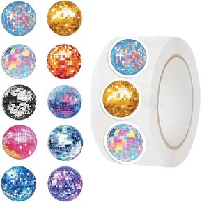 500PCS Disco Ball Stickers Roll Envelope Seals Sticker 10 Styles 70s 80s Party Themed Sticker Disco Party Favors Retro Funny Aesthetic Sticker Waterproof Vinyl Stickers