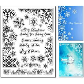 Arbuya Christmas Snowflakes Clear Stamps for Christmas Cards Making or Journaling, Snowflake Border Corner Silicone Stamps for Journals Albums Scrapbooking Paper Crafts Decoration