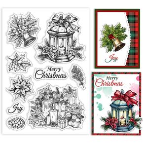 GLOBLELAND Christmas Clear Silicone Stamps for DIY Card Making Christmas Candles Silicone Transparent Seal Poinsettia Bell Strobile Decorative Clear Stamps for Scrapbooking Album Journal Decoration
