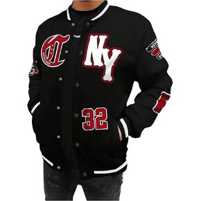 SOLY HUX Men's Varsity Jacket Letter Graphic Long Sleeve Baseball Bomber Jacket with Pockets