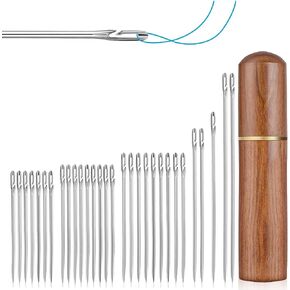 30Pcs Self Threading Needles, Embroidery Needles for Hand Sewing, 6 Sizes of Embroidery Needles, Easy Thread Threading Needles for Knitting Mending DIY Embroidery Sewing with Wooden Needle Case in Saudi Arabia