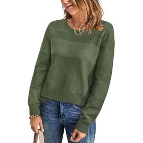 Arach&Cloz Womens Fall Sweaters 2024 Crochet Crew Neck Long Sleeve Knit Tops Pullover Fashion Clothes Outfits