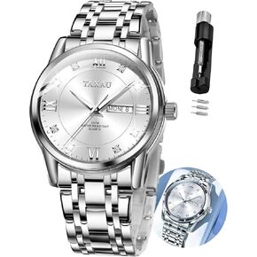 Men's Watch Fashion Nice Luxury Watches for Men Mens Dress Watch with Day Date Waterproof Stainless Steel Men Watch Analog Quartz Men's Wrist Watches Big Dial Mens Watches