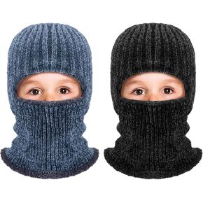 2 Pcs Ski Mask for Kids Face Cover Kids Ski Mask Knitted Balaclava Ski Mask Black Grey Ski Mask Plush Mask for Boys Girls Winter Outdoor Sport Skiing Bike Cycling