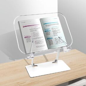 Acrylic Adjustable Book Stand, 360° Swivel Base, Foldable Holder for Reading, Laptop, Tablet, PC, eReader